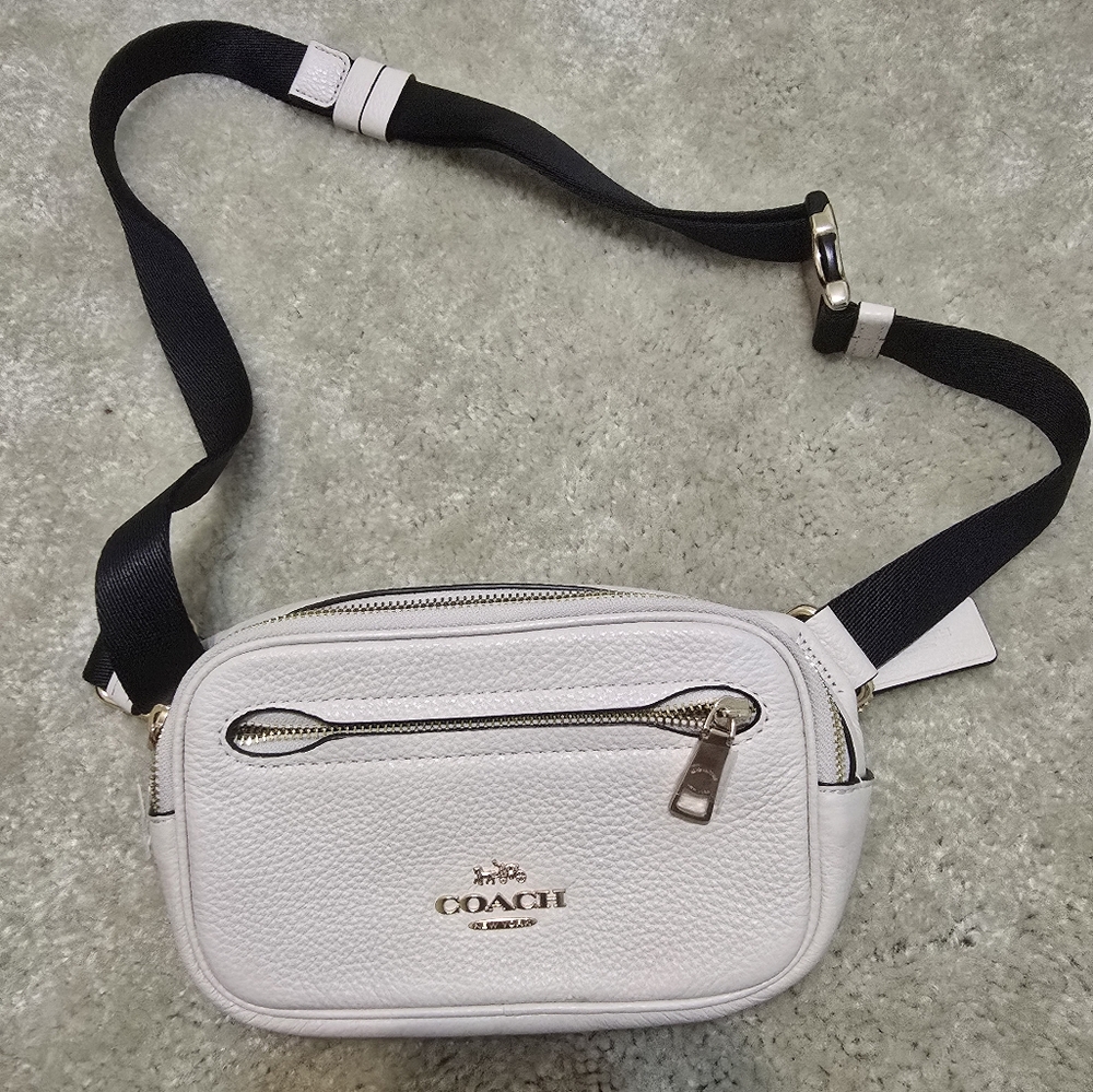Coach Ivory Crossbody Bag with Black Strap